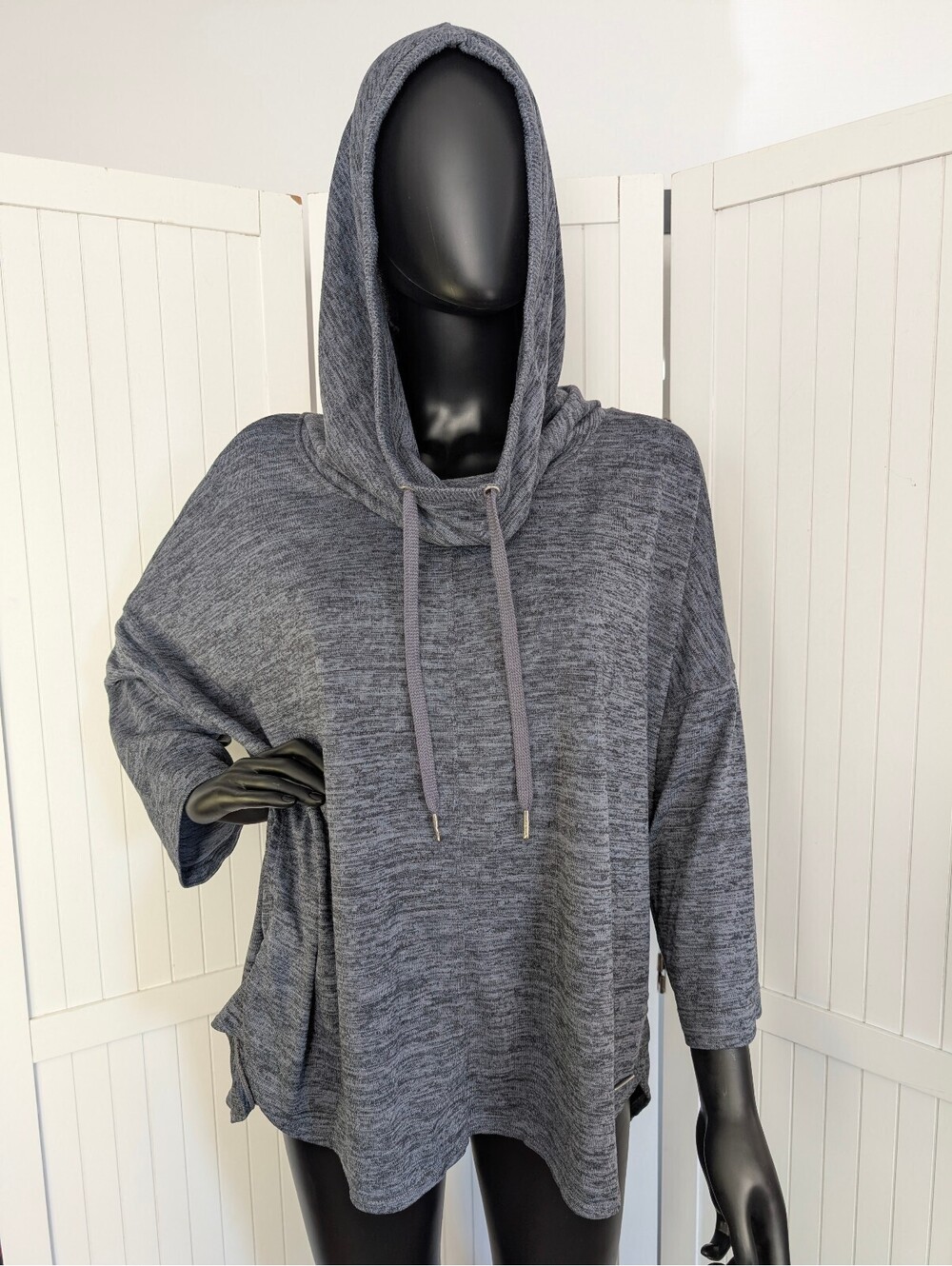 Calvin Klein Performance 2X Gray Cowl Neck Hooded Tunic 3/4 Sleeve Pullover